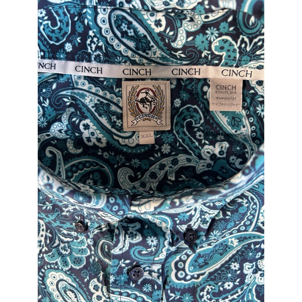 Cinch Western Shirt Mens XL Teal Paisley Floral Button Long Sleeve - Picture 3 of 6
